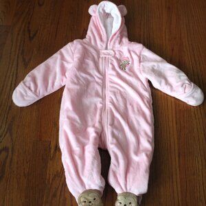 Carter's Just One You baby Girl Velvet Pink Snowsuit size 9 Months Monkey EUC